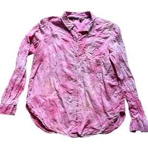 Anthropologie Pilcro | Cate Floral Embroidered Tie Dye Button Down Shirt
